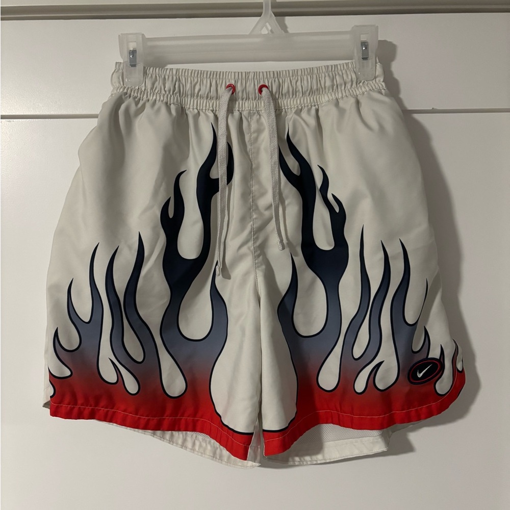 Nike White and Red Flame Athletic Shorts